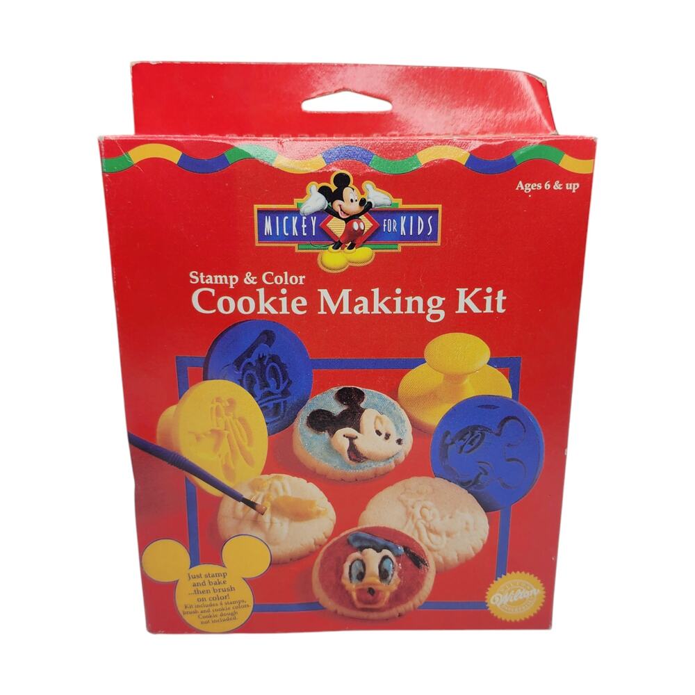 Vintage Mickey Mouse For Kids Stamp & Color Cookie Making Kit by Wilton 1997 NIB